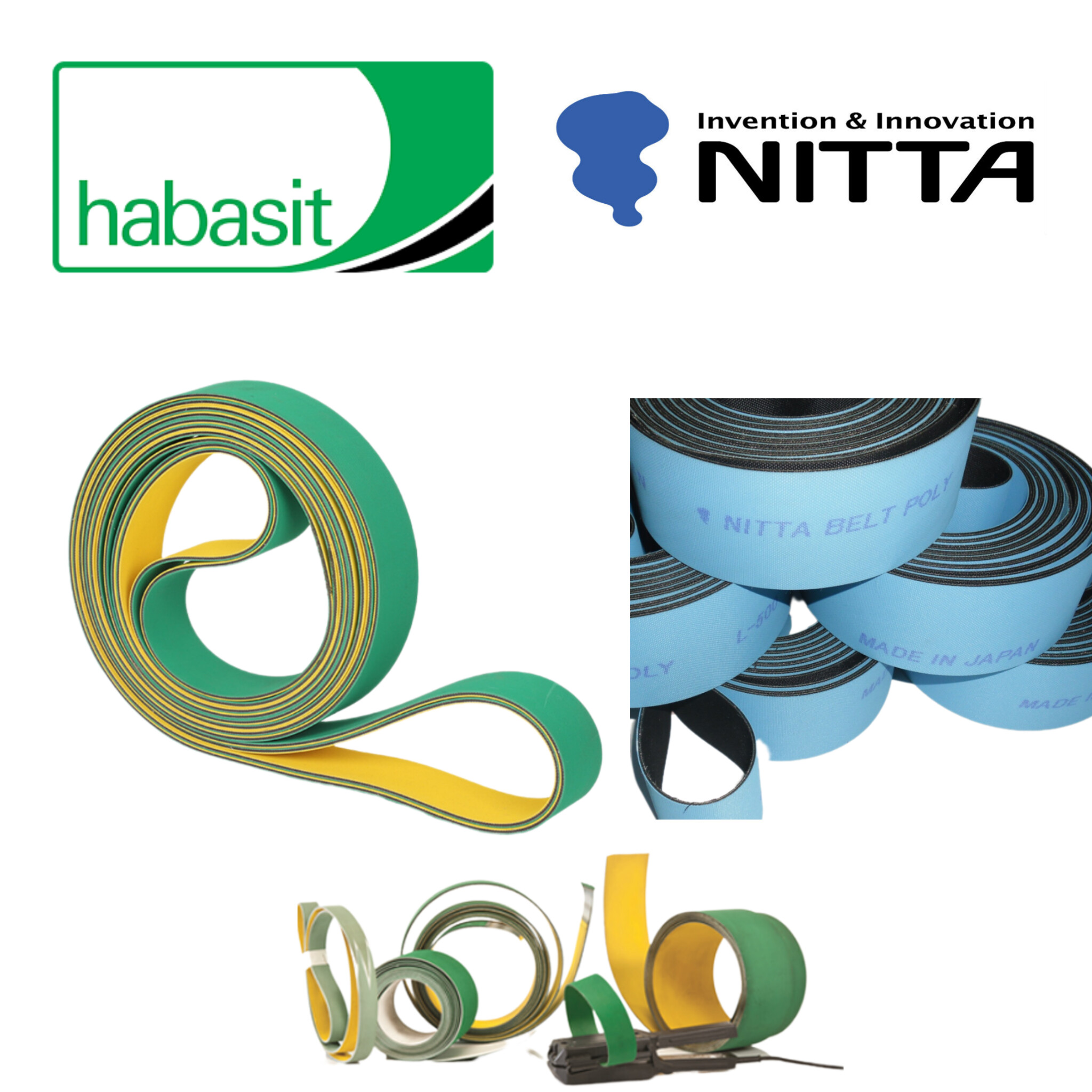 تسمه تخت انتقال نیرو صنعتی | مناسب ماشین آلات و خطوط تولید  برند نیتا و هاباسیت Habasit & Nitta   در ابعاد و سایز های متفاوت همراه آپارات